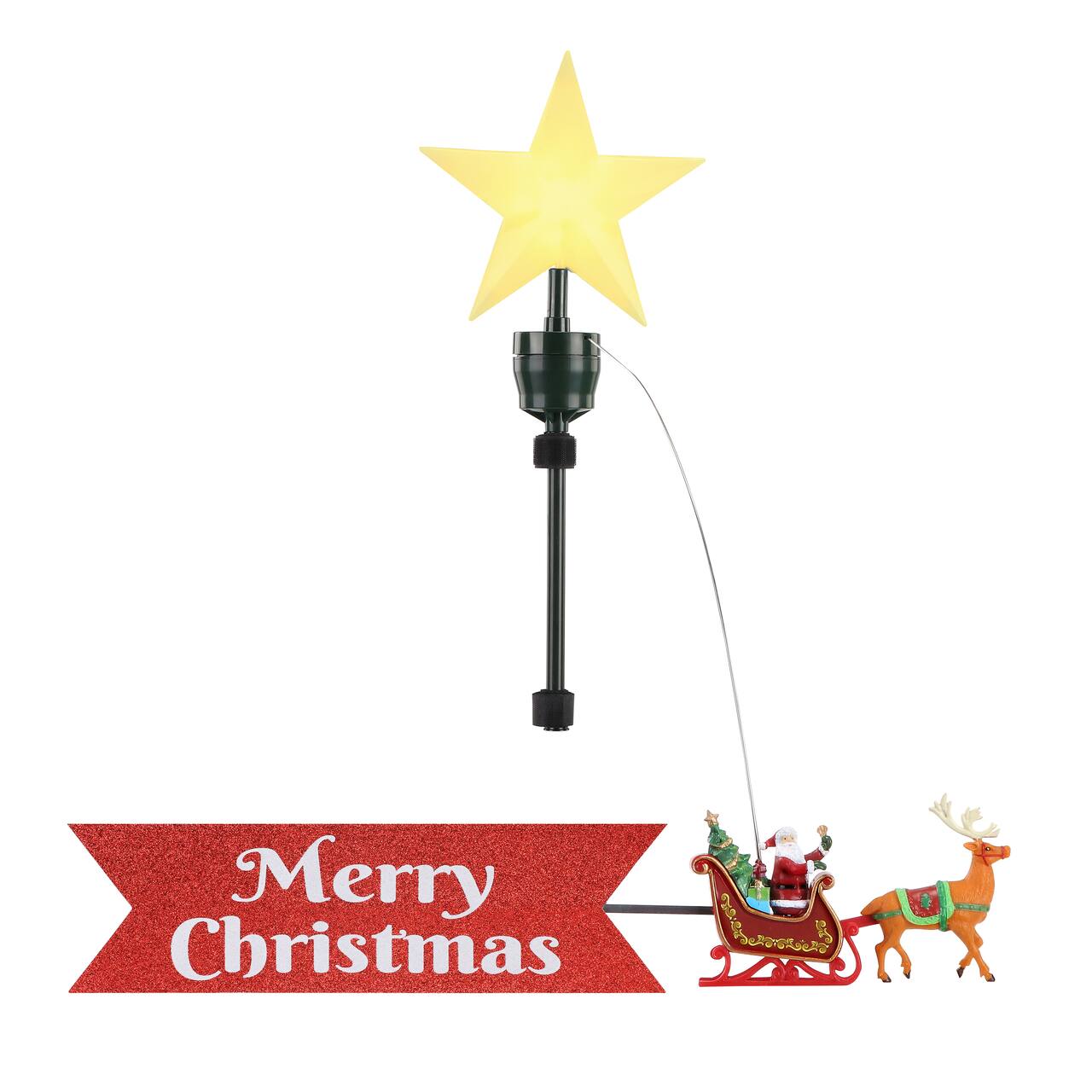Animated Santa's Sleigh with Banner Tree Topper